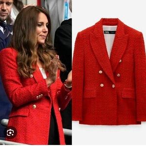 Zara Women's Red Double-Breasted Jacket